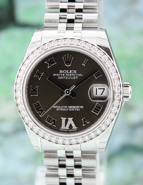 (image for) NEW UNWORN ROLEX MID SIZE OYSTER PERPETUAL DATEJUST / ORIGINAL DIAMOND BEZEL / 178384